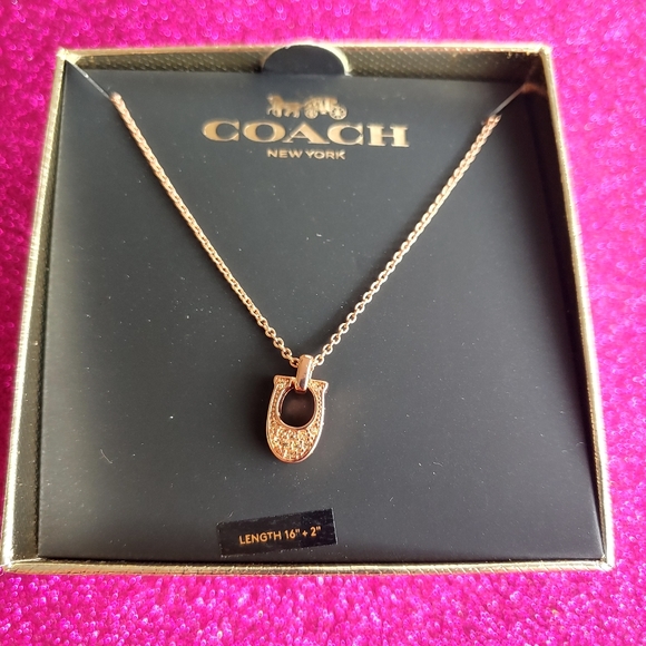 COACH ROSEGOLD PAVE SIGNATURE NECKLACE - Picture 8 of 9